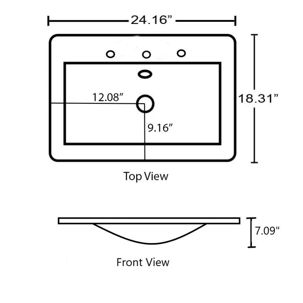 24.16-in. W 3H8-in. Ceramic Top Set In White Color - Overflow Drain Incl.
