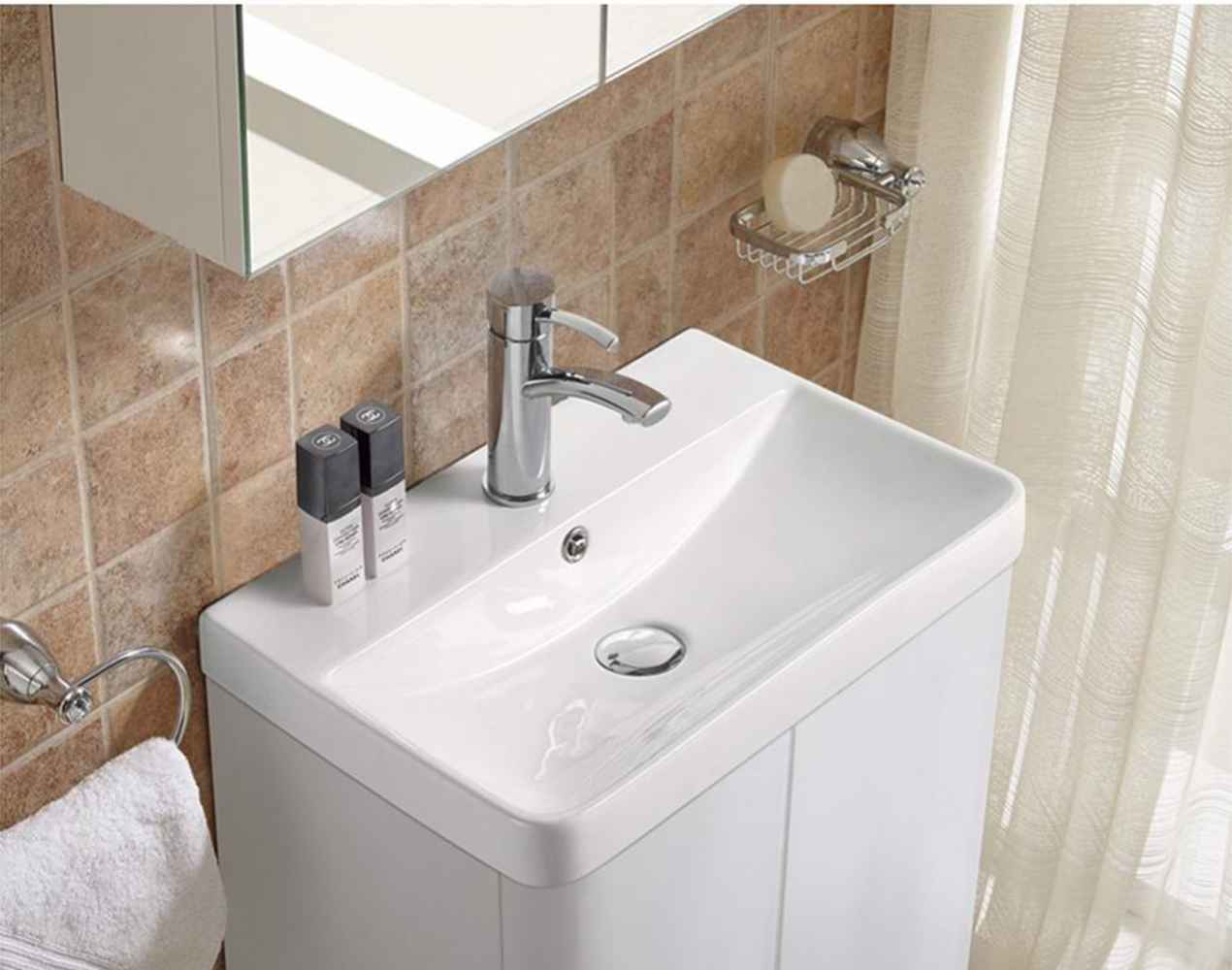 19.88-in. W 1 Hole Ceramic Top Set In White Color - Overflow Drain Incl.