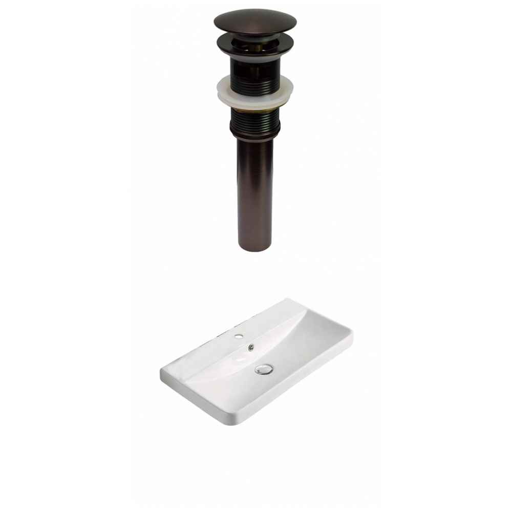 23.82-in. W 1 Hole Ceramic Top Set In White Color - Overflow Drain Incl.