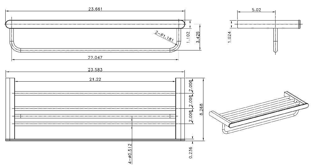 23.66 in. x 8.27 in. x 4.56 in. Chrome Towel Bar Stainless Steel