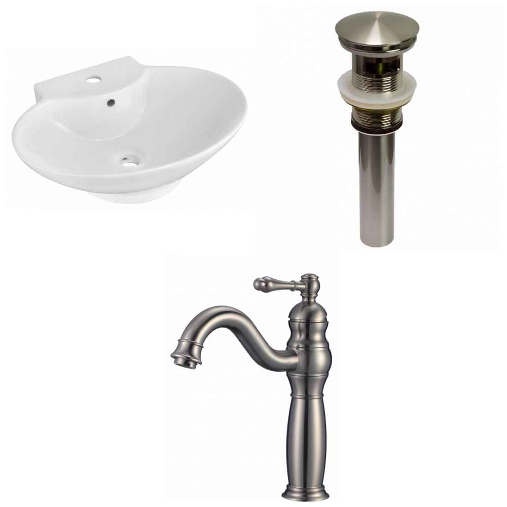 22.75-in. x 17.25-in. Oval Bathroom Vessel Sink Set White Enamel Glaze