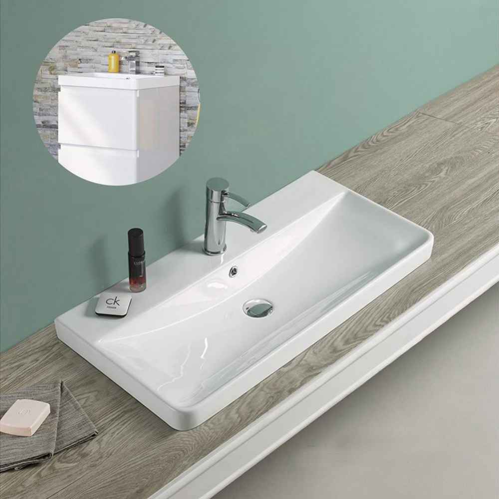 31.89-in. W 1 Hole Ceramic Top Set In White Color - Overflow Drain Incl.