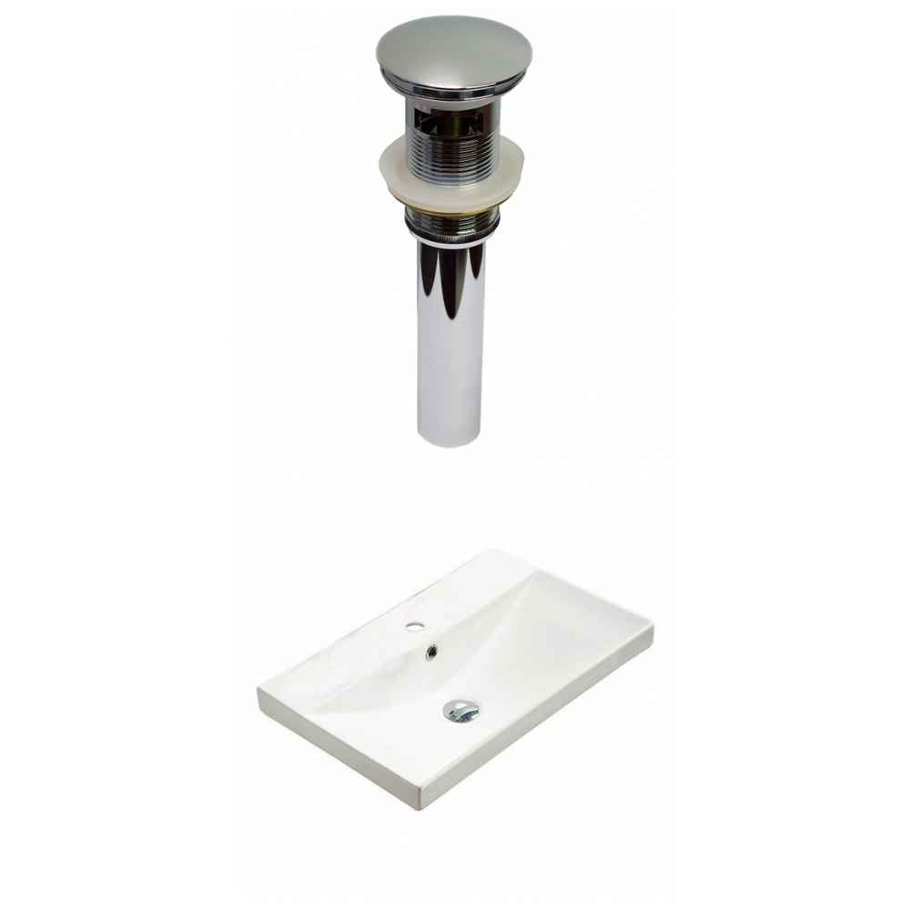 23.86-in. W 1 Hole Ceramic Top Set In White Color - Overflow Drain Incl.