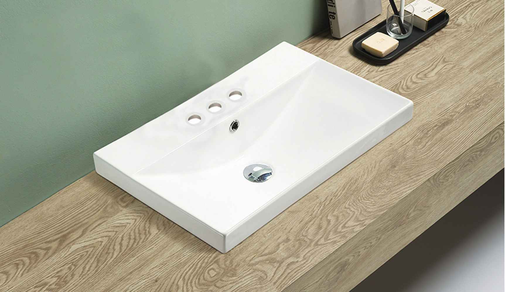 23.86-in. W 3H4-in. Ceramic Top Set In White Color - Overflow Drain Incl.