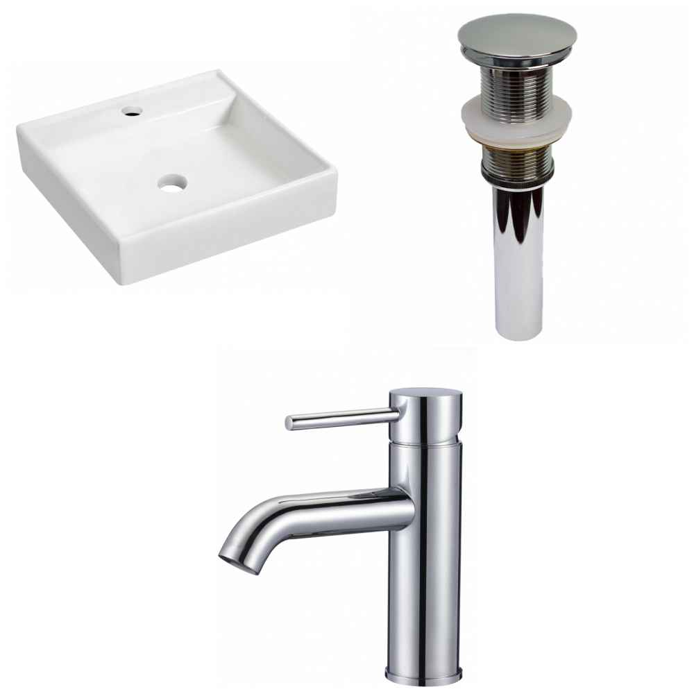 17.5-in. x 17.5-in. Square Bathroom Vessel Sink Set White Enamel Glaze
