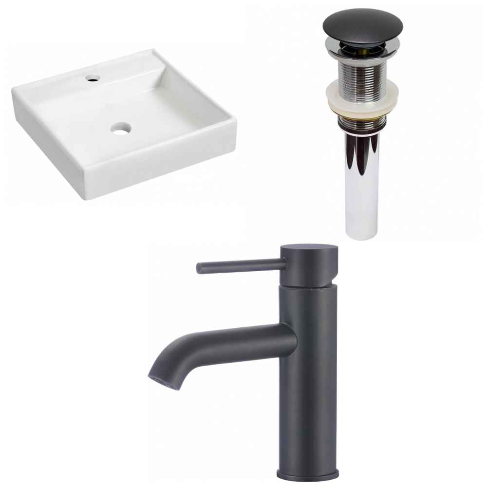 17.5-in. x 17.5-in. Square Bathroom Vessel Sink Set White Enamel Glaze