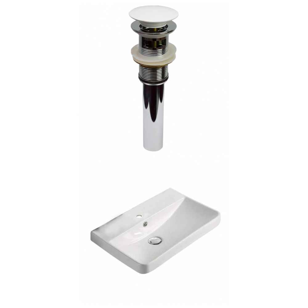 19.88-in. W 1 Hole Ceramic Top Set In White Color - Overflow Drain Incl.