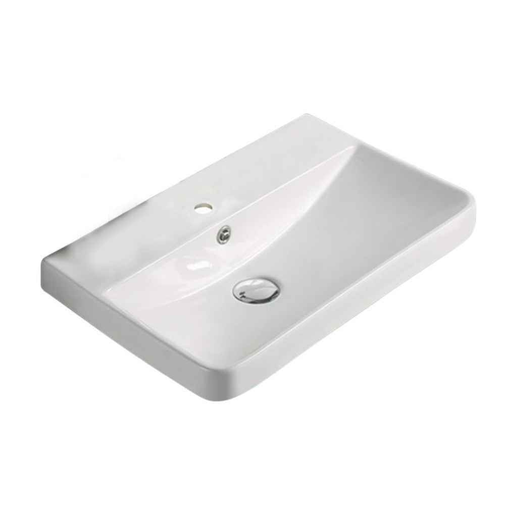 19.88-in. W 1 Hole Ceramic Top Set In White Color - Overflow Drain Incl.
