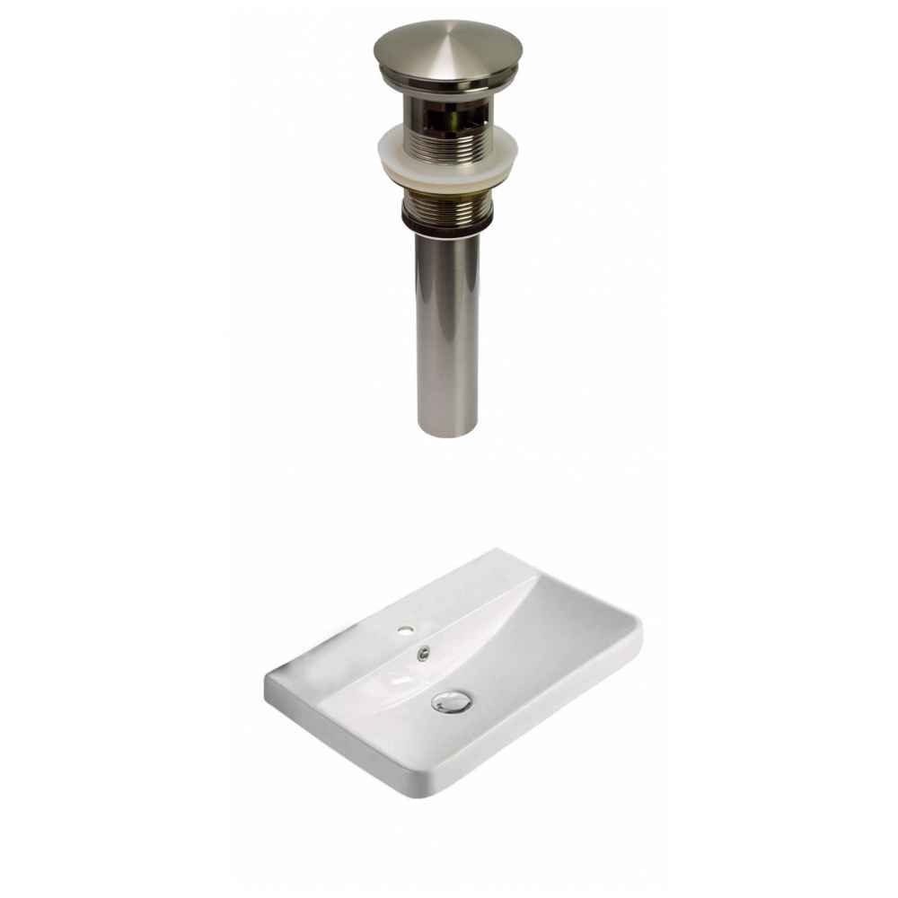 19.88-in. W 1 Hole Ceramic Top Set In White Color - Overflow Drain Incl.