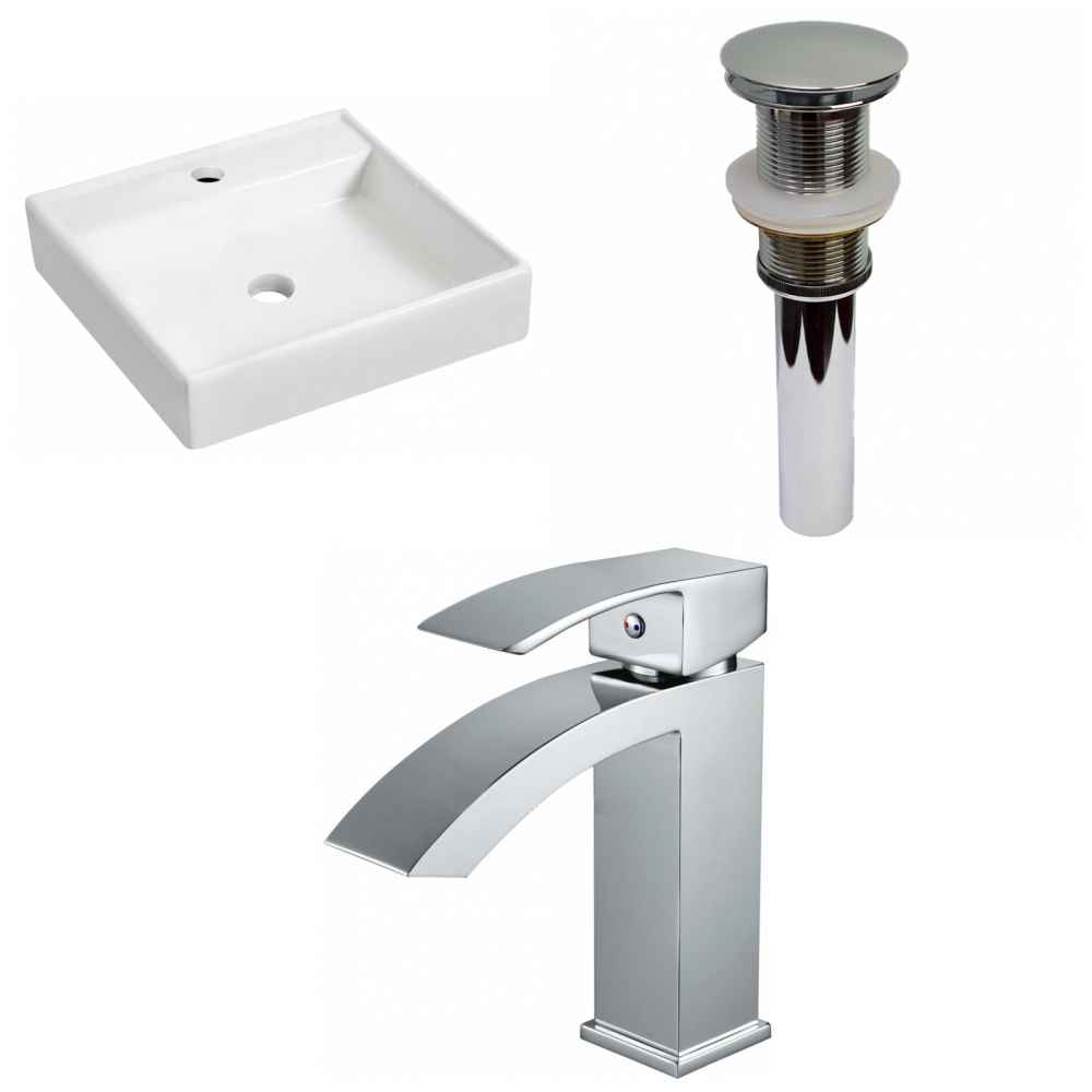 17.5-in. x 17.5-in. Square Bathroom Vessel Sink Set White Enamel Glaze