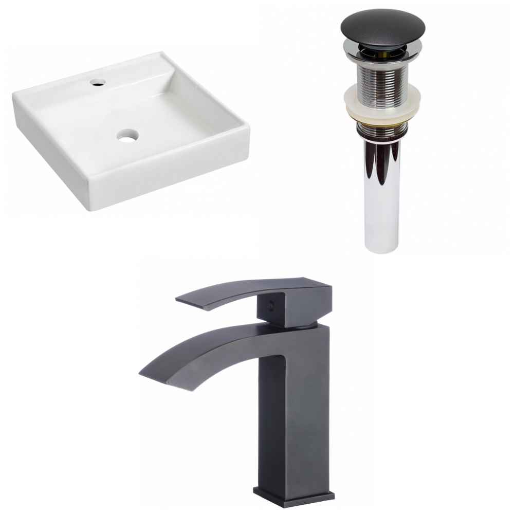 17.5-in. x 17.5-in. Square Bathroom Vessel Sink Set White Enamel Glaze