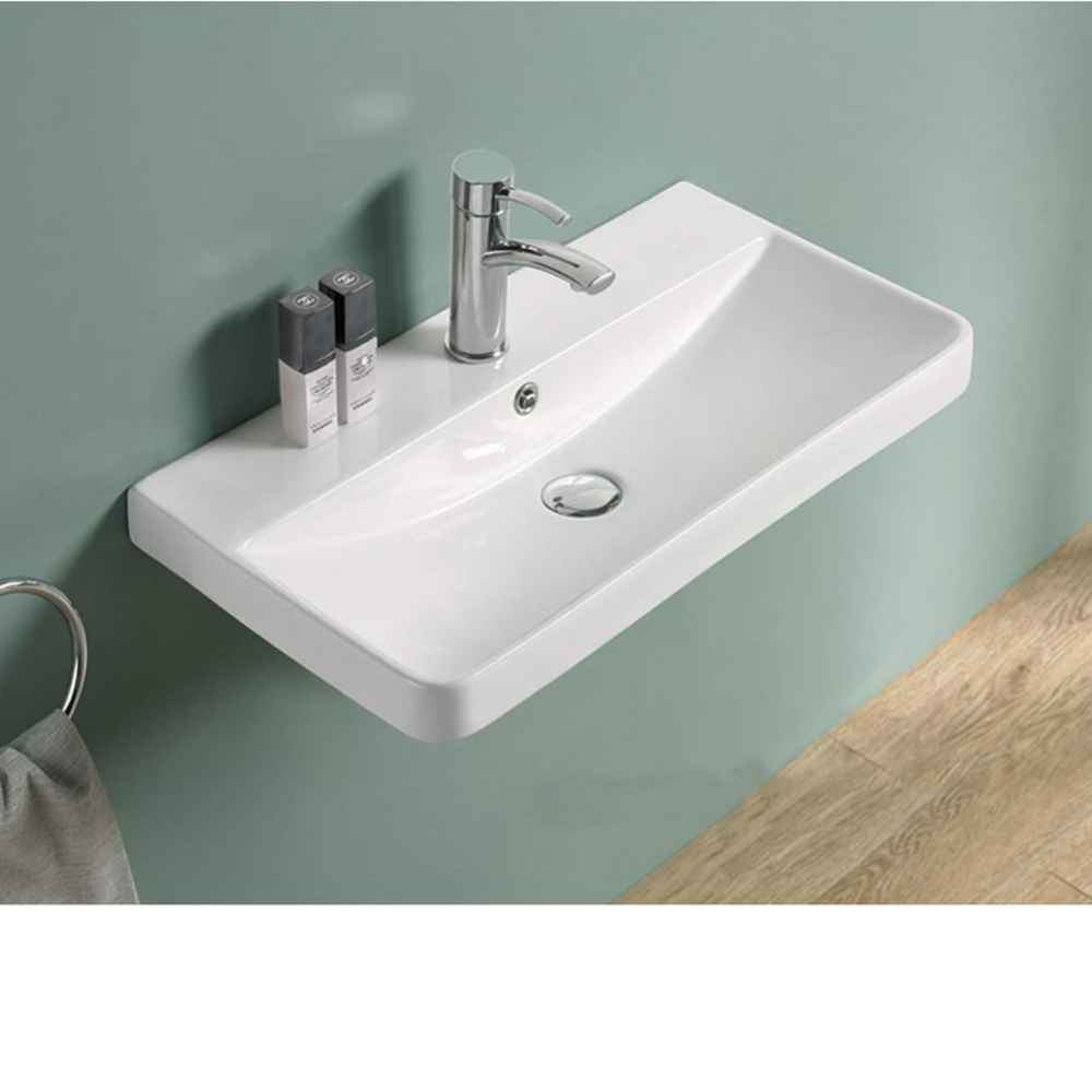 23.82-in. W 1 Hole Ceramic Top Set In White Color - Overflow Drain Incl.