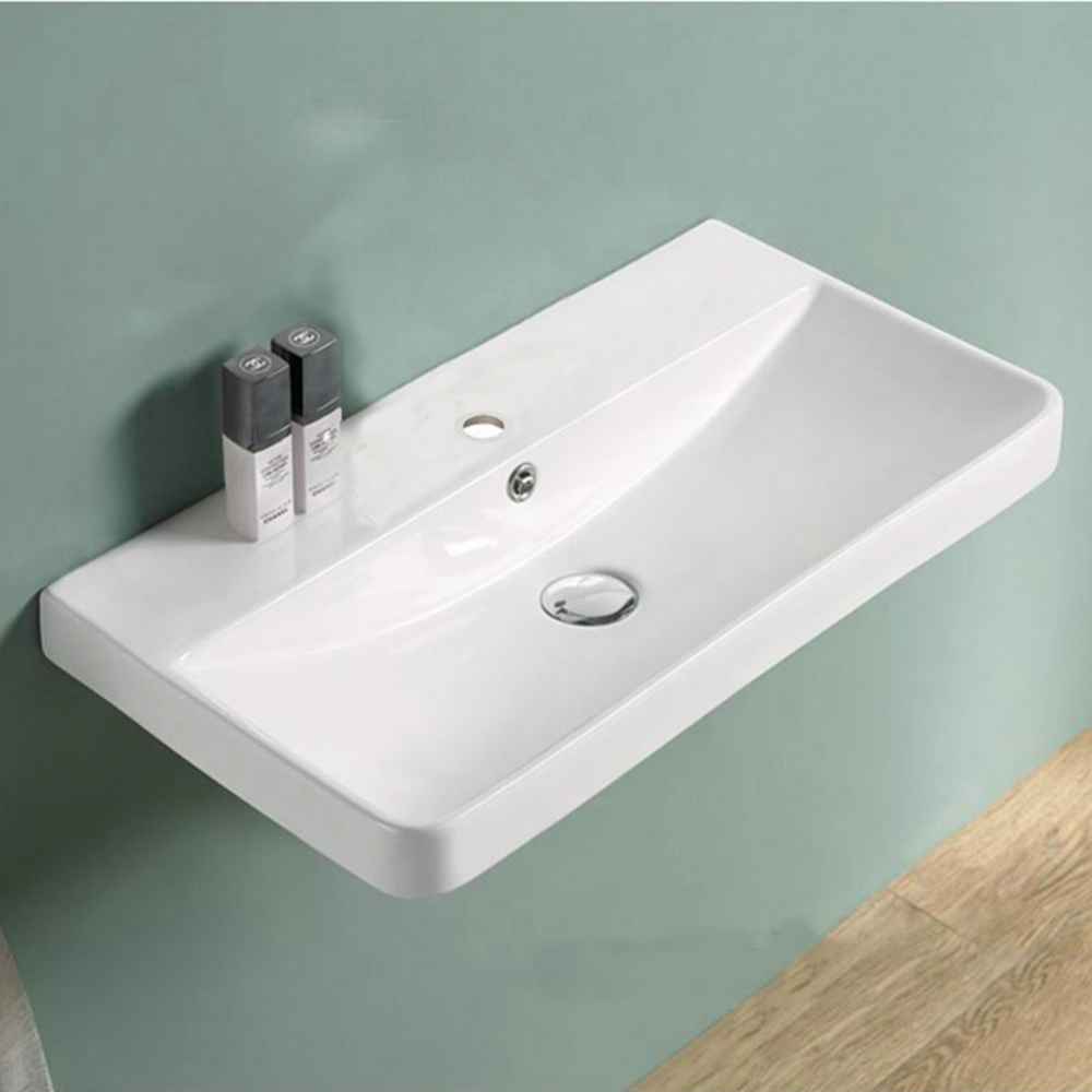 23.82-in. W 1 Hole Ceramic Top Set In White Color - Overflow Drain Incl.