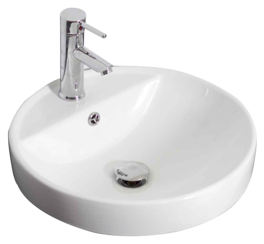18.25-in. x 18.25-in. Round Bathroom Vessel Sink Set White Enamel Glaze