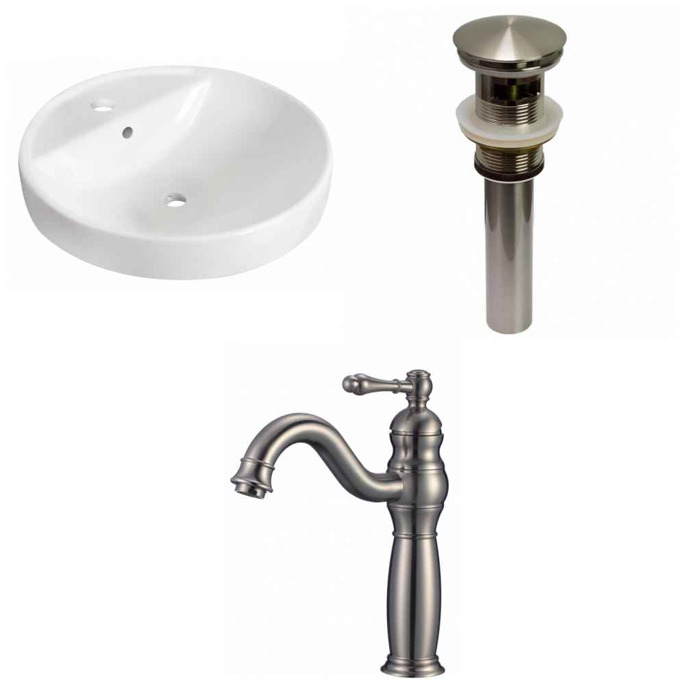 18.25-in. x 18.25-in. Round Bathroom Vessel Sink Set White Enamel Glaze