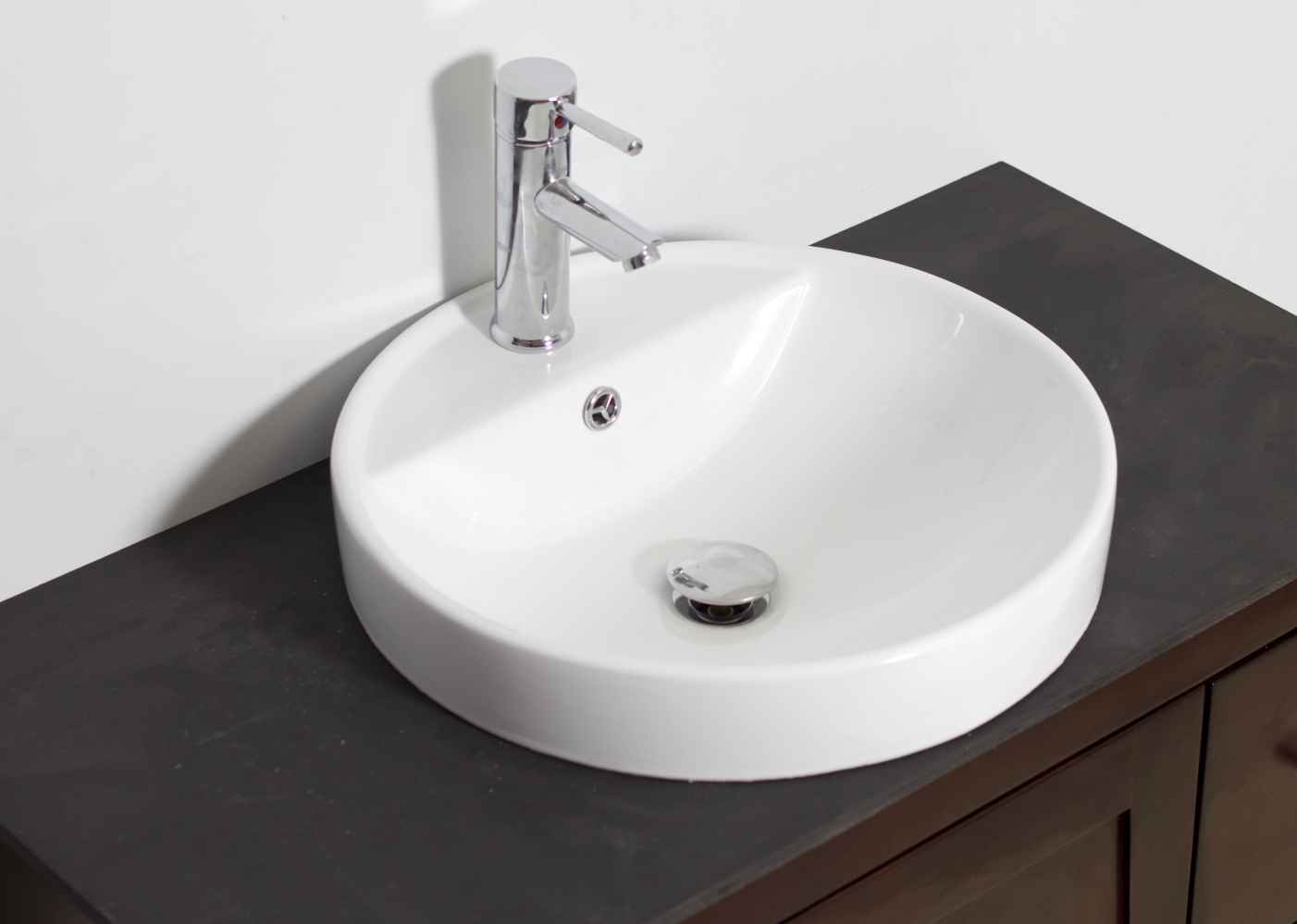 18.25-in. x 18.25-in. Round Bathroom Vessel Sink Set White Enamel Glaze