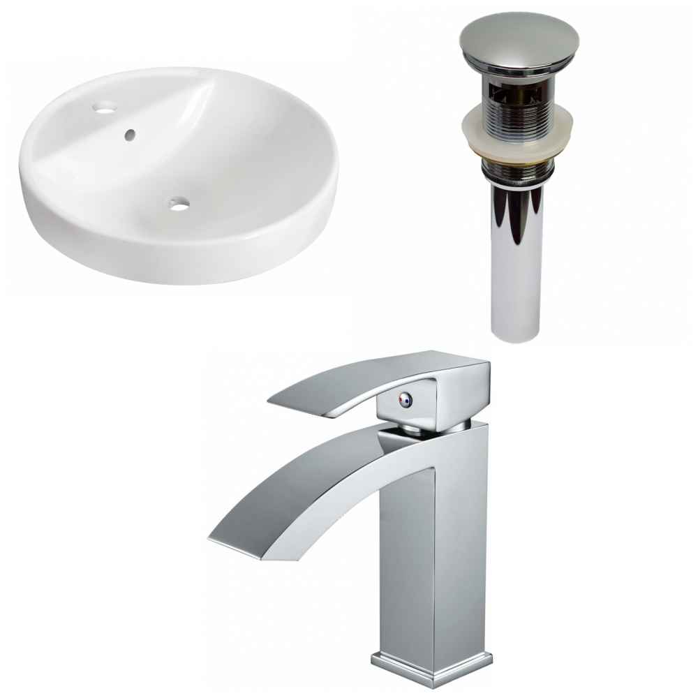 18.25-in. x 18.25-in. Round Bathroom Vessel Sink Set White Enamel Glaze