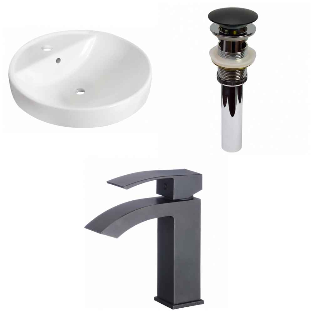 18.25-in. x 18.25-in. Round Bathroom Vessel Sink Set White Enamel Glaze