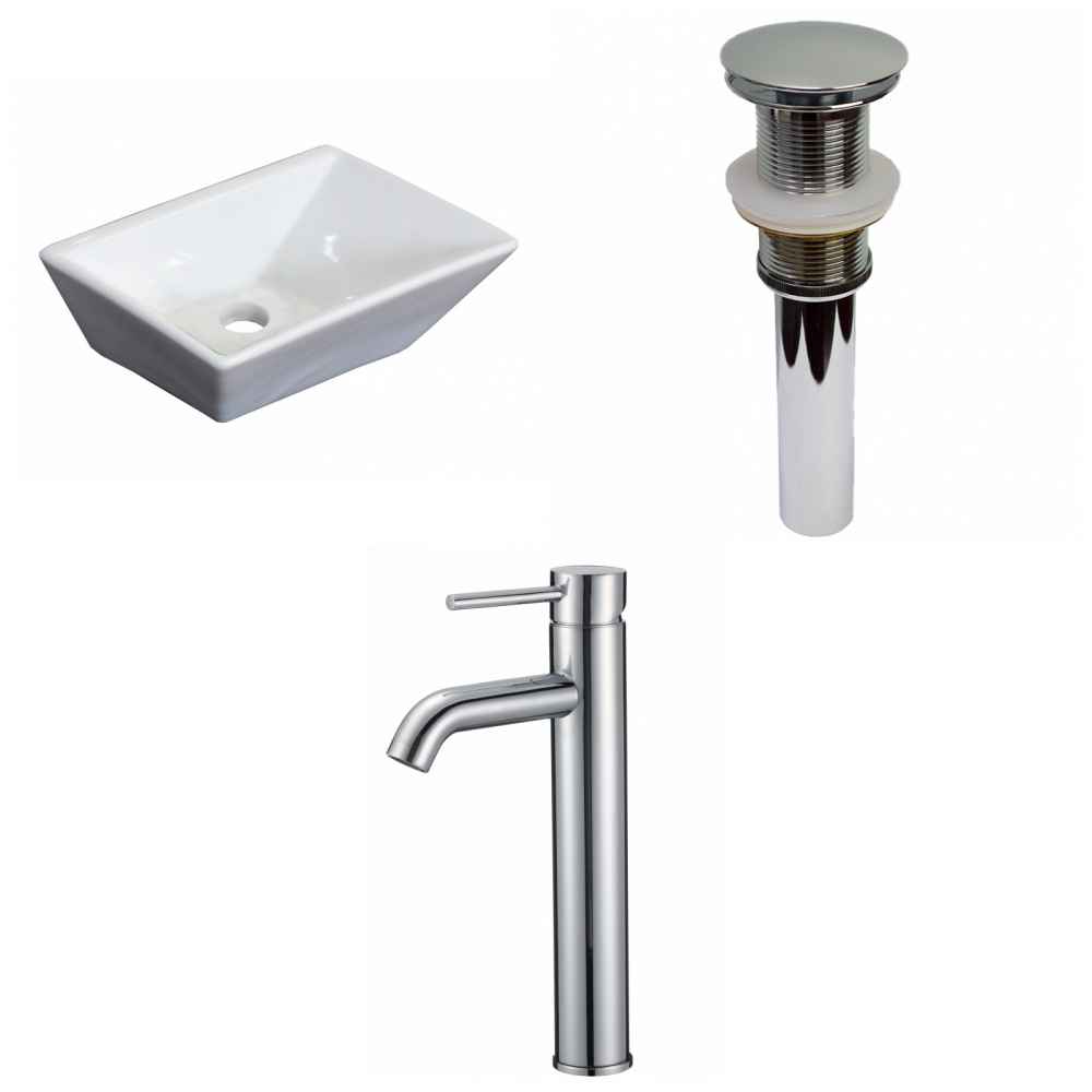 12-in. x 9-in. Rectangle Bathroom Vessel Sink Set White Enamel Glaze
