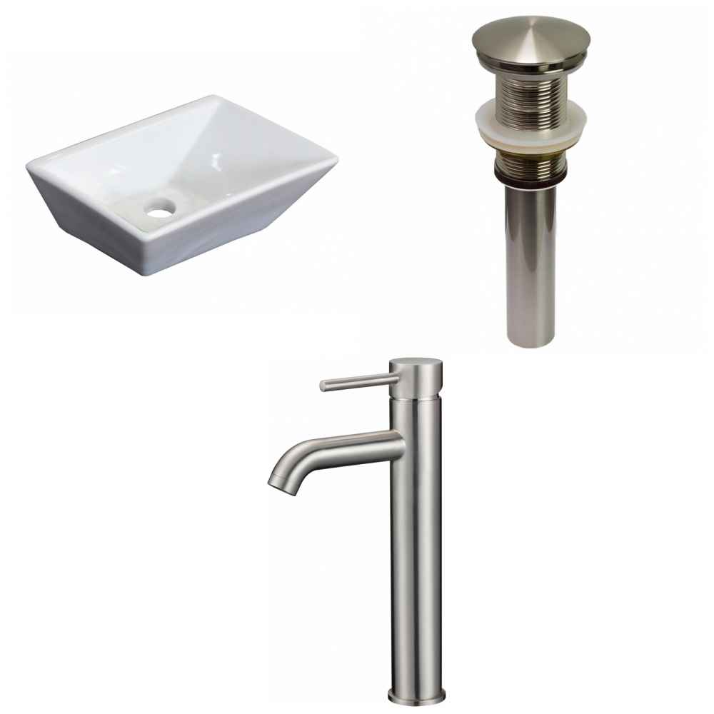 12-in. x 9-in. Rectangle Bathroom Vessel Sink Set White Enamel Glaze