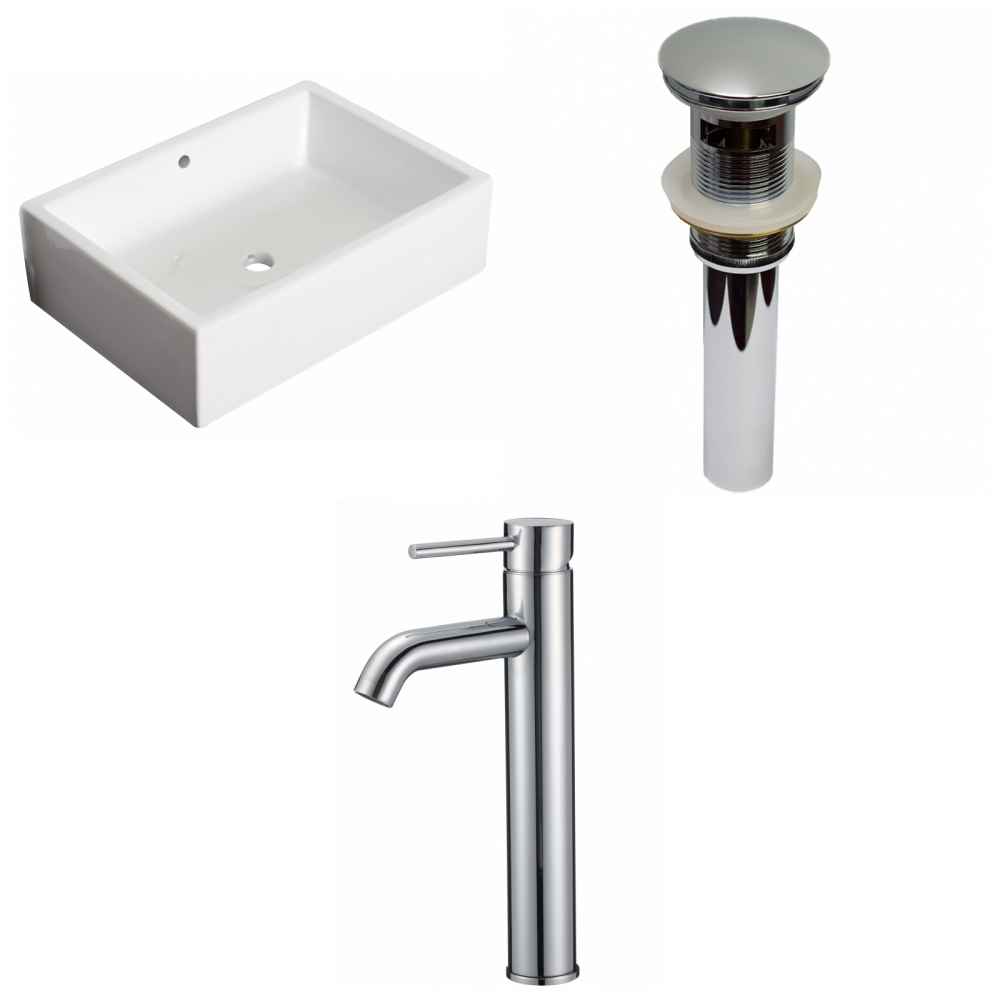 20-in. x 14.25-in. Rectangle Bathroom Vessel Sink Set White Enamel Glaze
