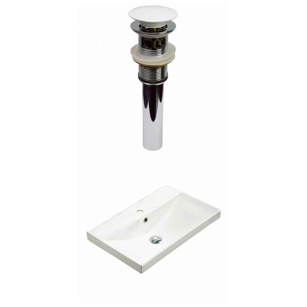 23.86-in. W 1 Hole Ceramic Top Set In White Color - Overflow Drain Incl.