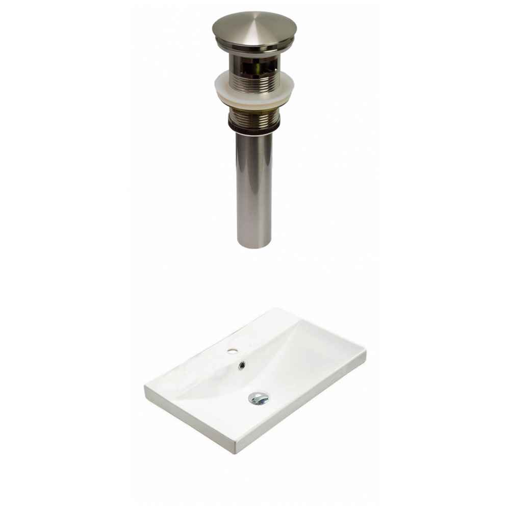 23.86-in. W 1 Hole Ceramic Top Set In White Color - Overflow Drain Incl.