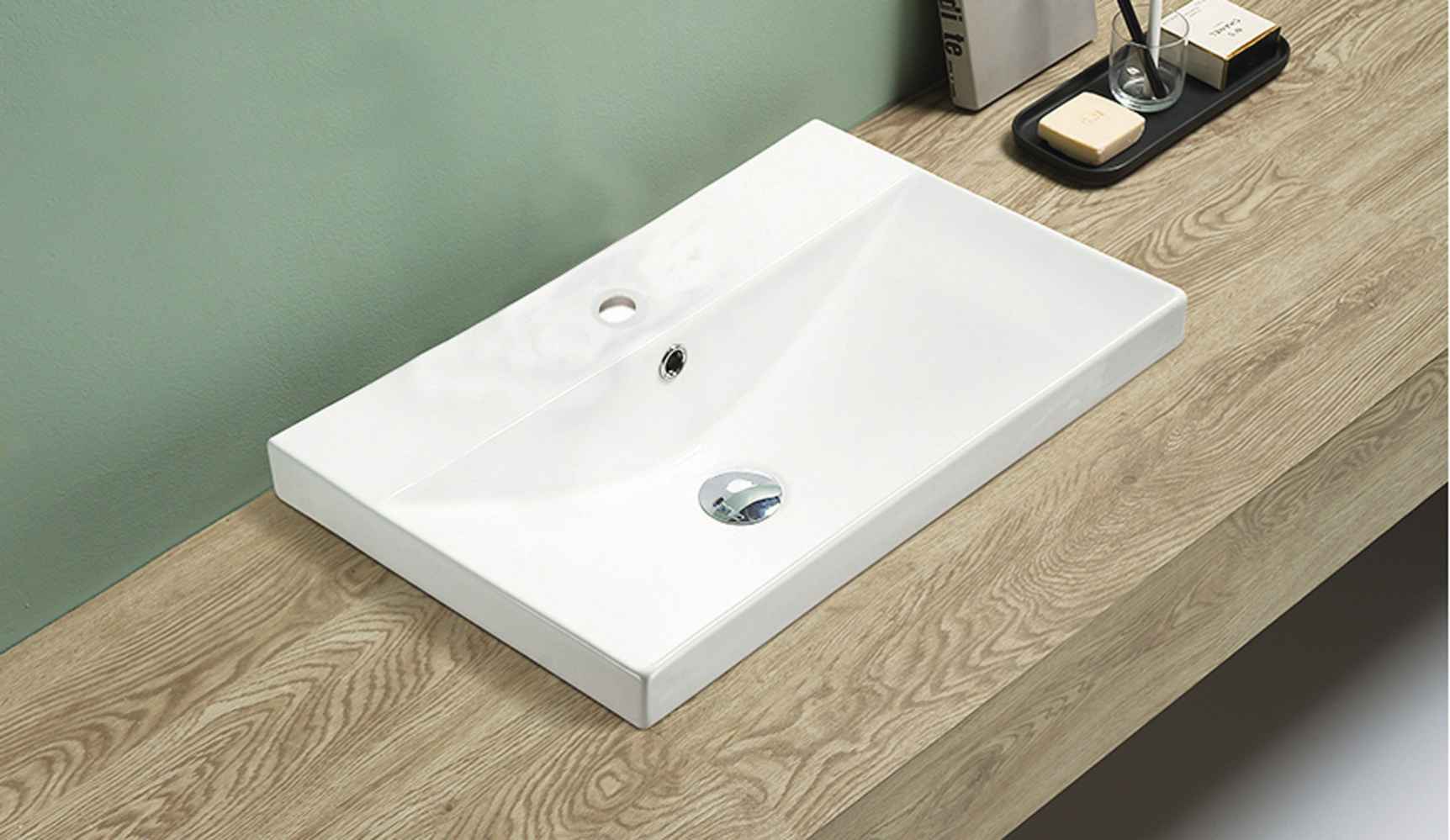 23.86-in. W 1 Hole Ceramic Top Set In White Color - Overflow Drain Incl.