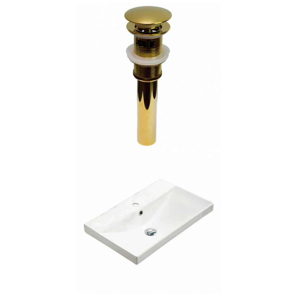 23.86-in. W 1 Hole Ceramic Top Set In White Color - Overflow Drain Incl.