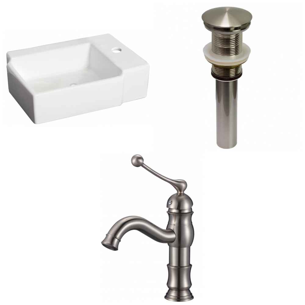 16.25-in. x 11.75-in. Rectangle Bathroom Vessel Sink Set White Enamel Glaze
