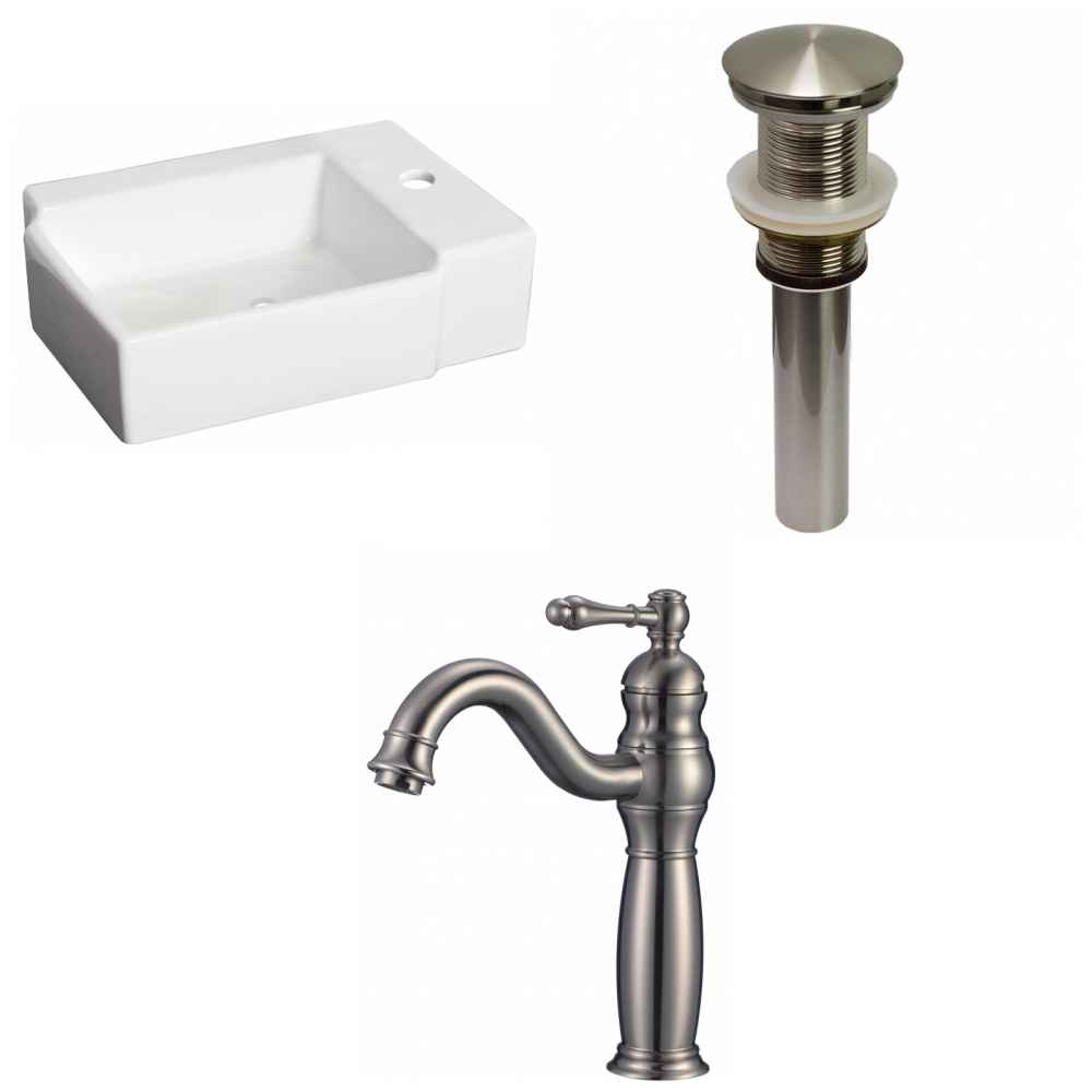 16.25-in. x 11.75-in. Rectangle Bathroom Vessel Sink Set White Enamel Glaze