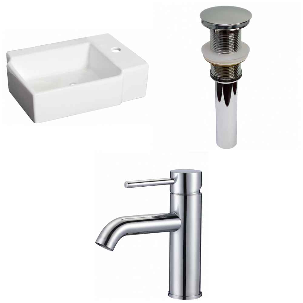 16.25-in. x 11.75-in. Rectangle Bathroom Vessel Sink Set White Enamel Glaze