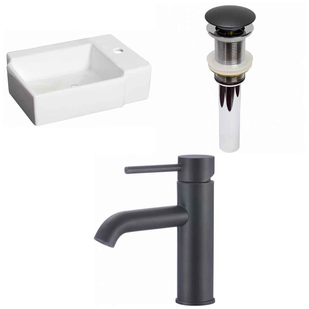 16.25-in. x 11.75-in. Rectangle Bathroom Vessel Sink Set White Enamel Glaze