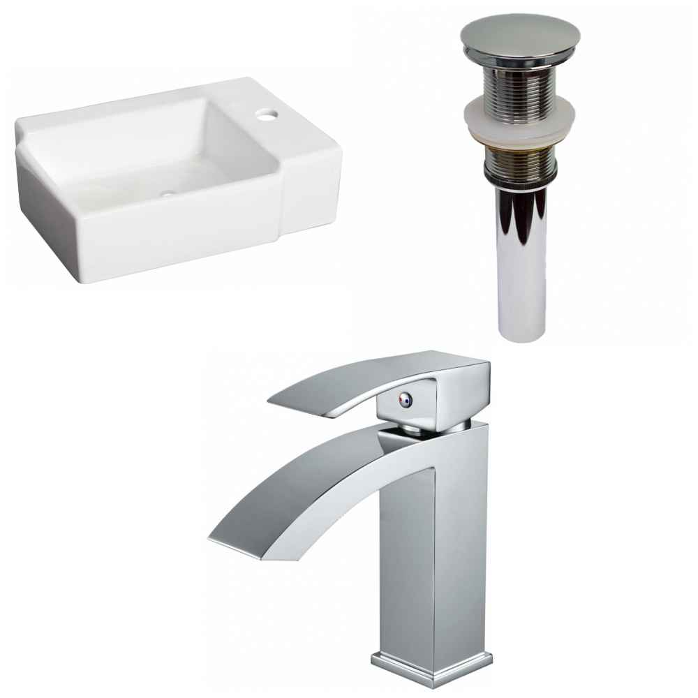 16.25-in. x 11.75-in. Rectangle Bathroom Vessel Sink Set White Enamel Glaze