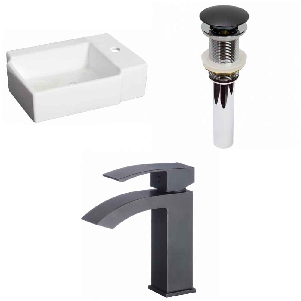 16.25-in. x 11.75-in. Rectangle Bathroom Vessel Sink Set White Enamel Glaze