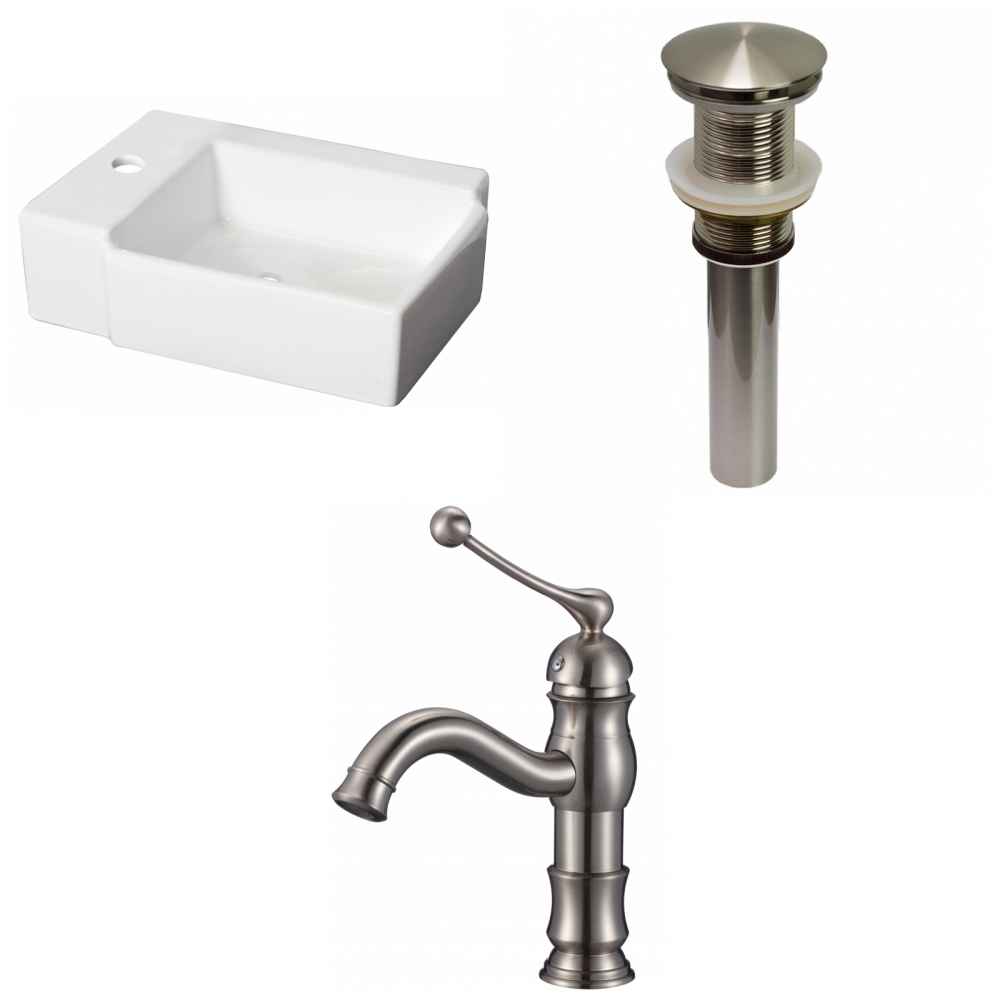 16.25-in. x 11.75-in. Rectangle Bathroom Vessel Sink Set White Enamel Glaze