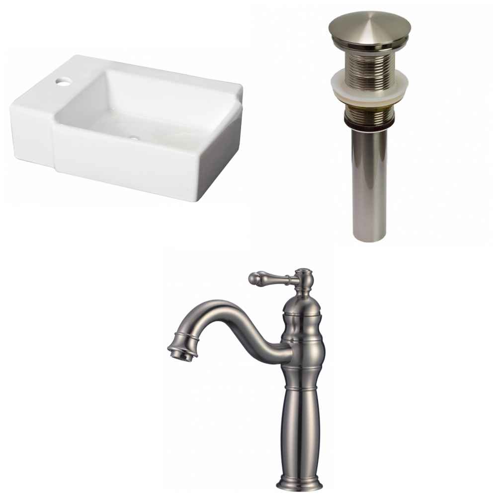 16.25-in. x 11.75-in. Rectangle Bathroom Vessel Sink Set White Enamel Glaze