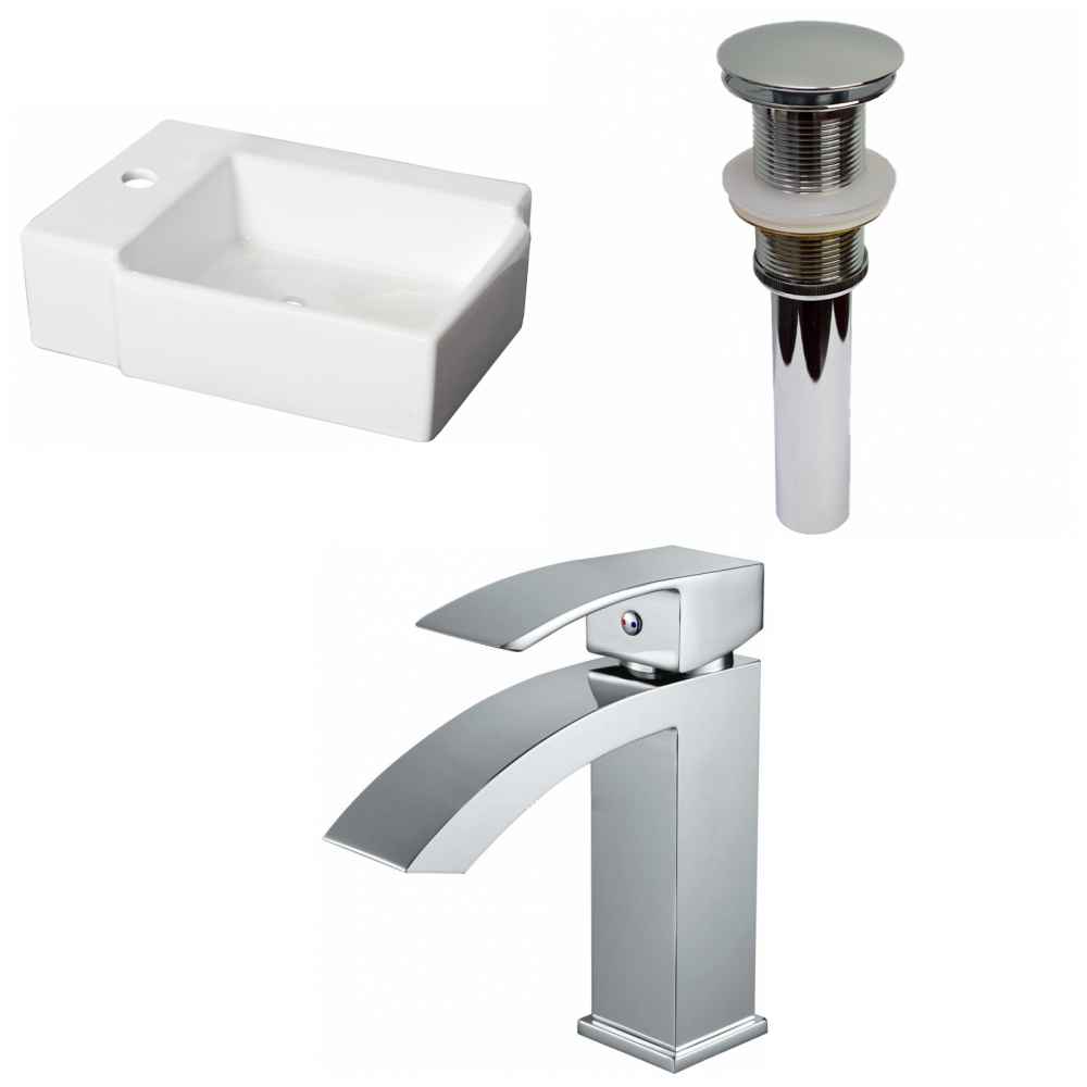 16.25-in. x 11.75-in. Rectangle Bathroom Vessel Sink Set White Enamel Glaze