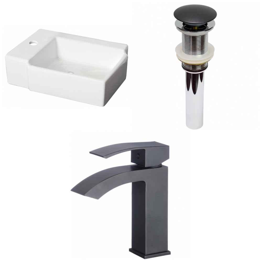 16.25-in. x 11.75-in. Rectangle Bathroom Vessel Sink Set White Enamel Glaze