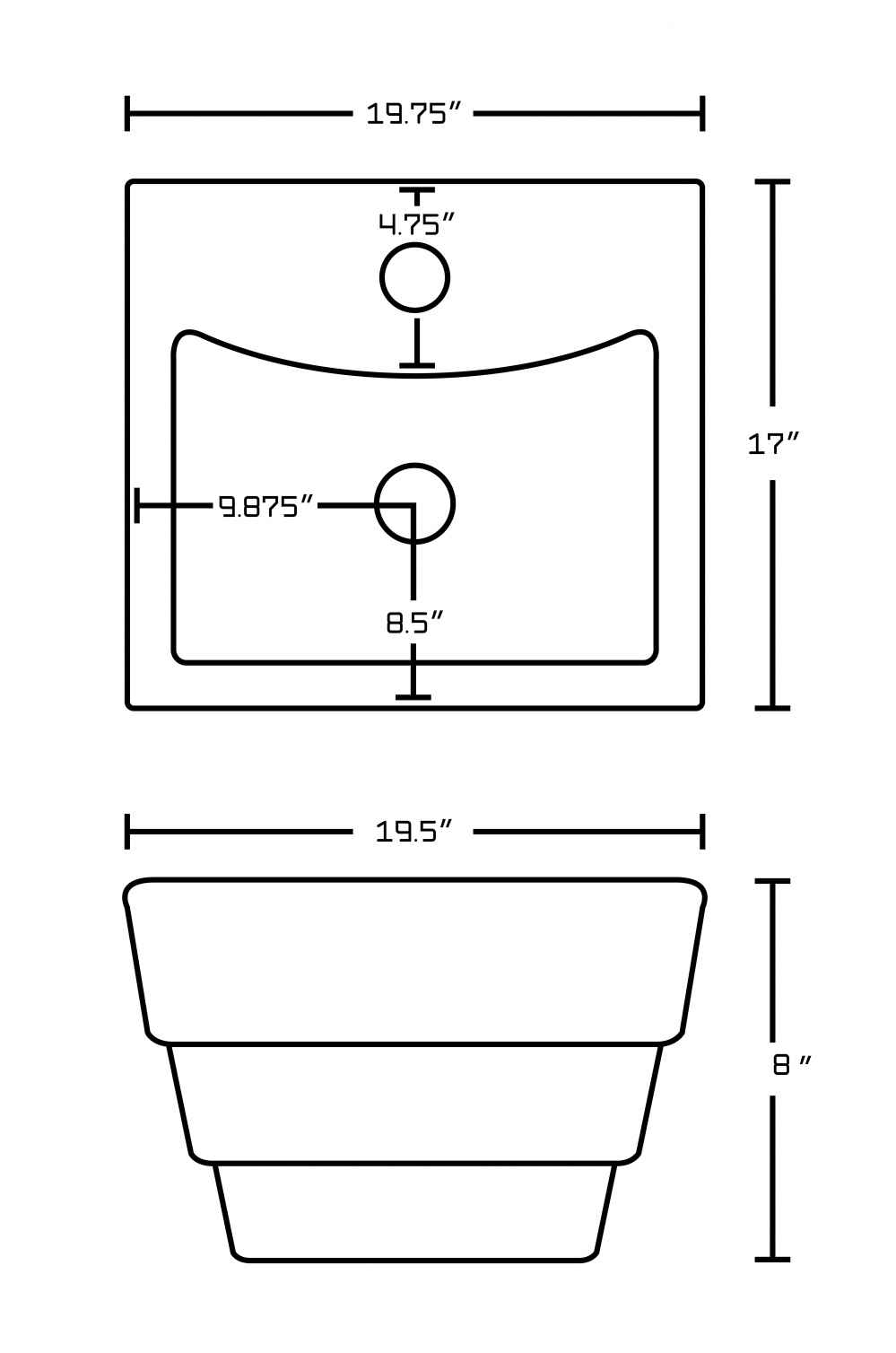 19.75-in. x 17-in. Rectangle Bathroom Vessel Sink Set White Enamel Glaze