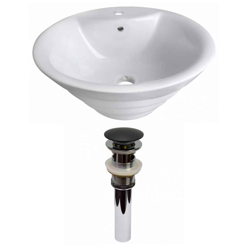 19.25-in. x 19.25-in. Round Bathroom Vessel Sink Set White Enamel Glaze