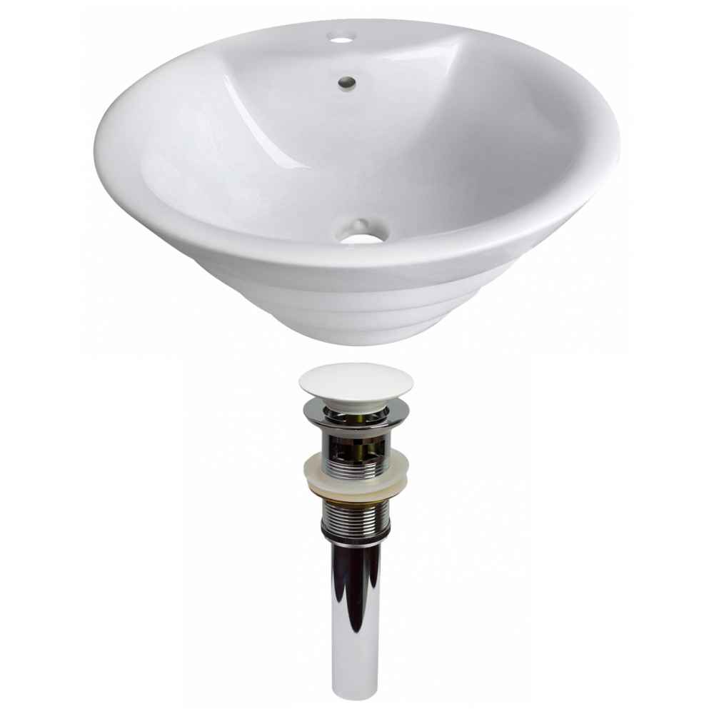 19.25-in. x 19.25-in. Round Bathroom Vessel Sink Set White Enamel Glaze