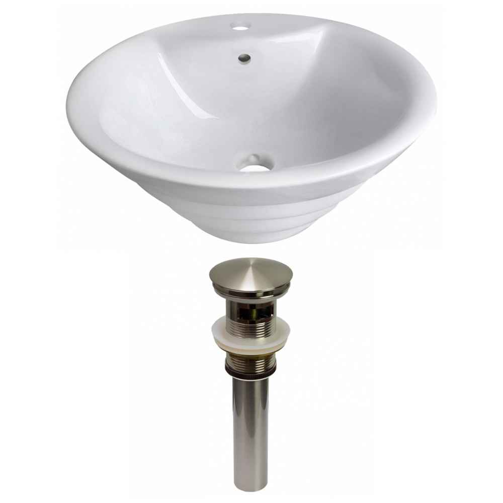 19.25-in. x 19.25-in. Round Bathroom Vessel Sink Set White Enamel Glaze