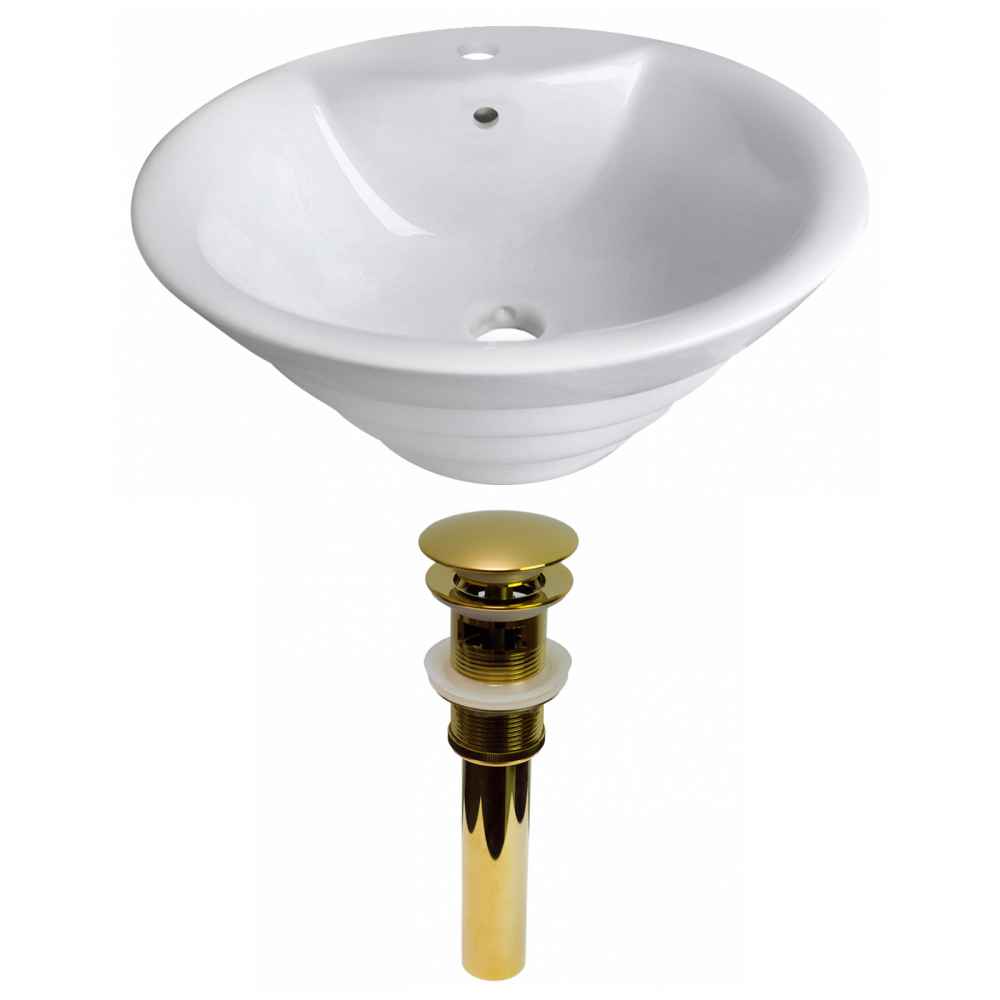 19.25-in. x 19.25-in. Round Bathroom Vessel Sink Set White Enamel Glaze