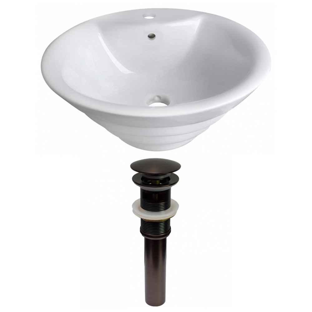 19.25-in. x 19.25-in. Round Bathroom Vessel Sink Set White Enamel Glaze