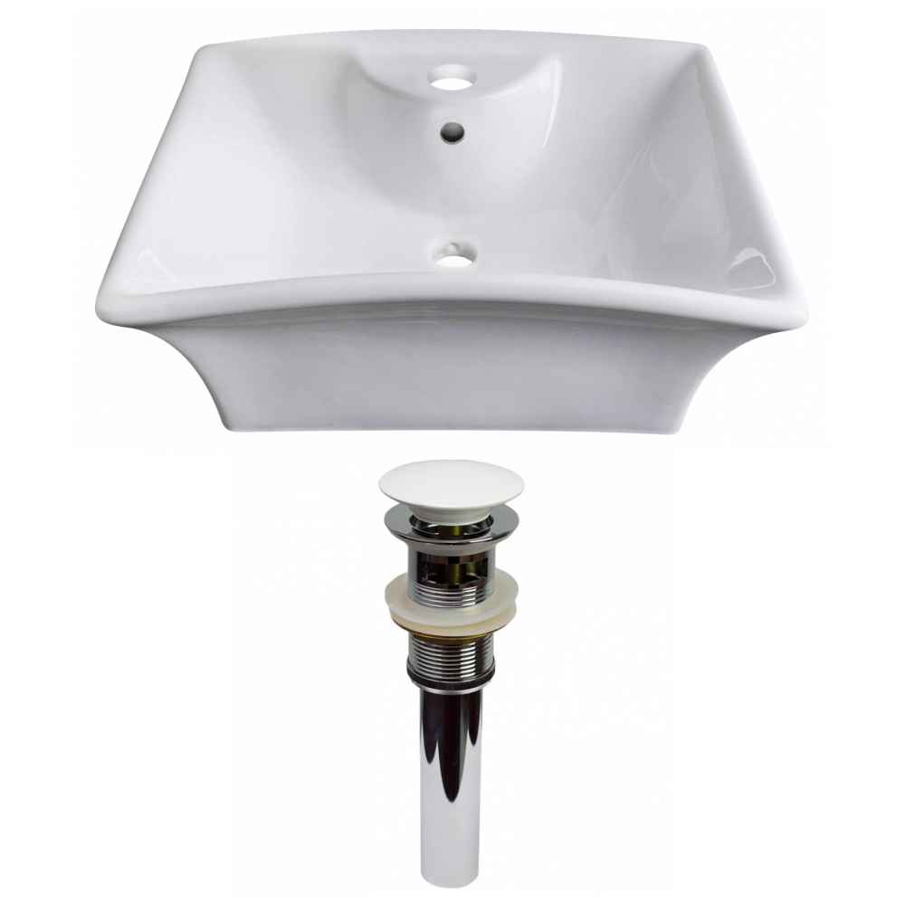 19.5-in. x 16.25-in. Rectangle Bathroom Vessel Sink Set White Enamel Glaze