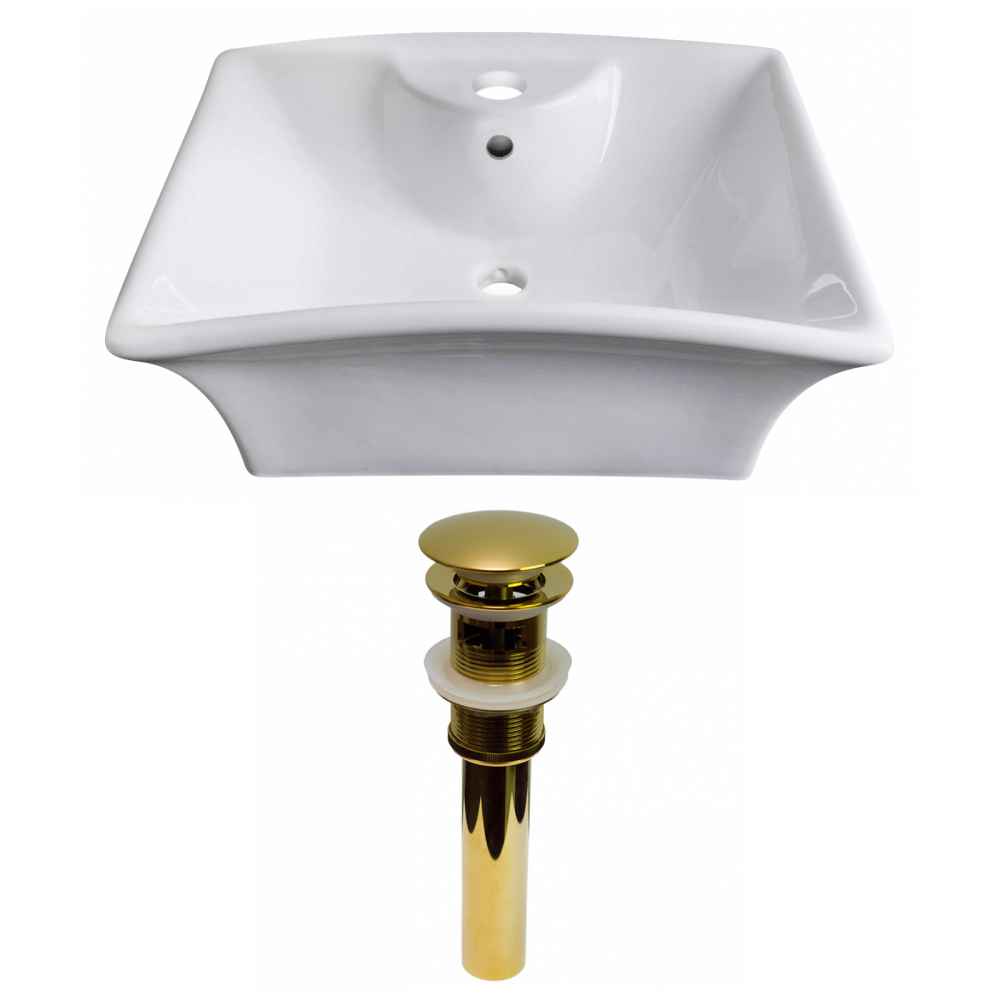 19.5-in. x 16.25-in. Rectangle Bathroom Vessel Sink Set White Enamel Glaze