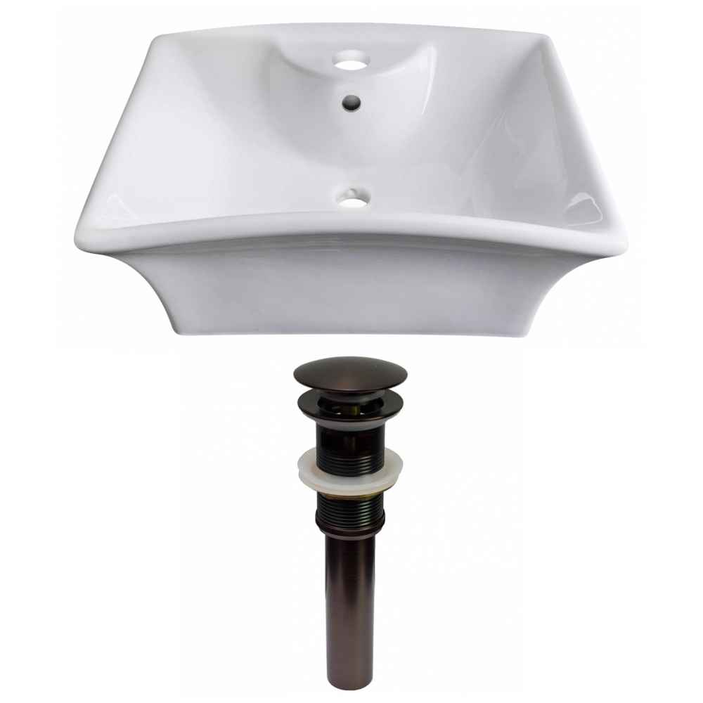 19.5-in. x 16.25-in. Rectangle Bathroom Vessel Sink Set White Enamel Glaze