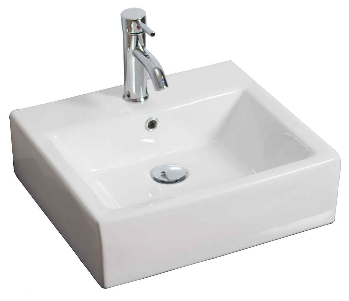 21-in. x 16.5-in. Rectangle Bathroom Vessel Sink Set White Enamel Glaze