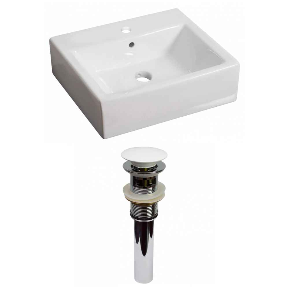 21-in. x 16.5-in. Rectangle Bathroom Vessel Sink Set White Enamel Glaze